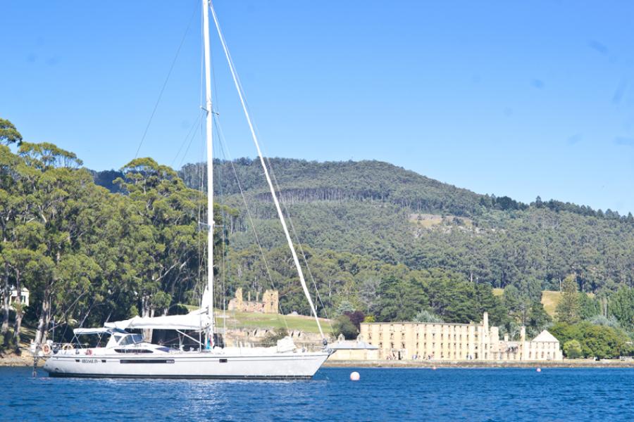 Helsal IV anchored at Port Arthur, Tasmania